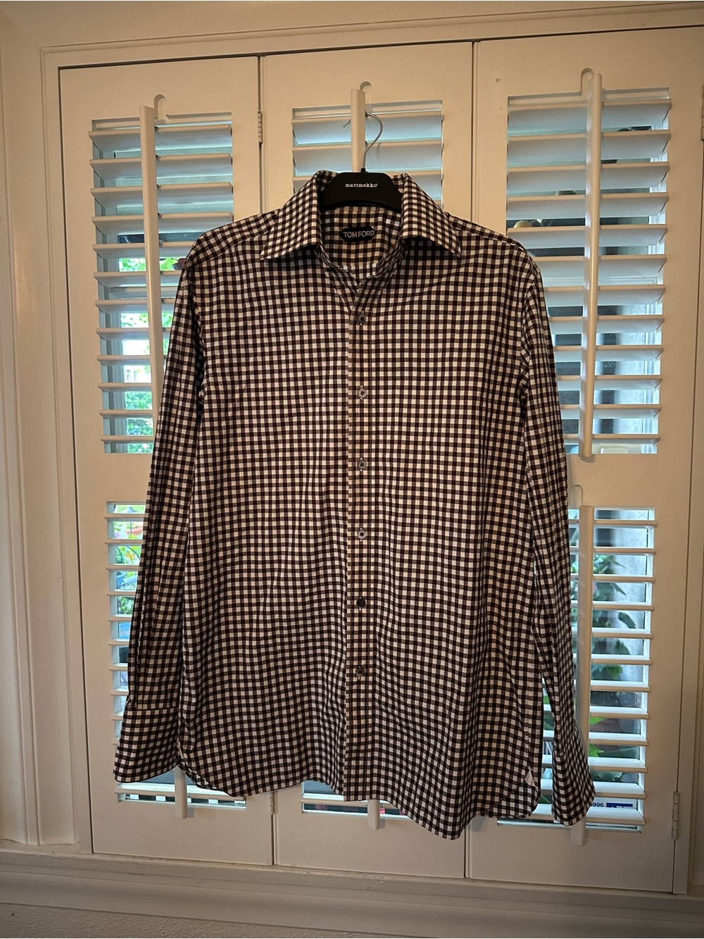 Tom Ford Brown and White Gingham Men’s Dress Shirt size 41 neck 17 1/2 - Picture 3 of 6